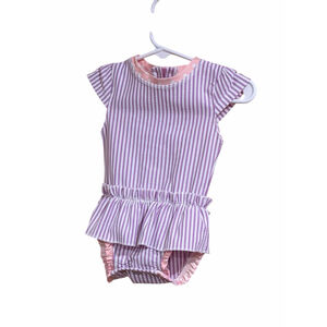 RuffleButts Swimsuit 3 6m Purple Stripe Bow Back Ruffle Baby Girls